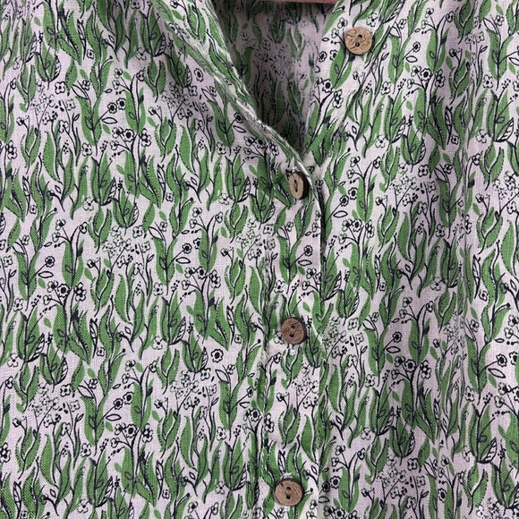 Cynthia Rowley 100% Linen Green Floral Partial Button Down Top Blouse size Small - Picture 5 of 8